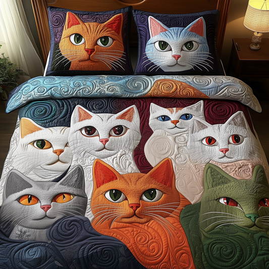 Whimsical Cat 3-Piece Quilted Bedding Set GFTOTP1467