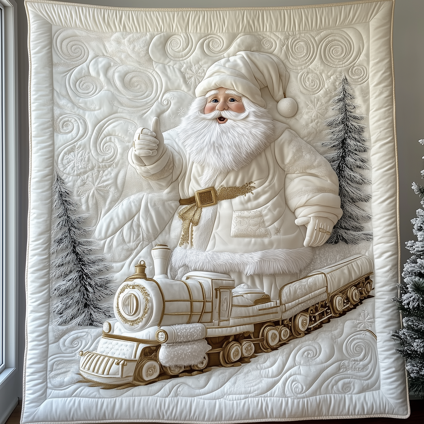 Elegant White Santa Claus Quilted Blanket GFTOTP1672