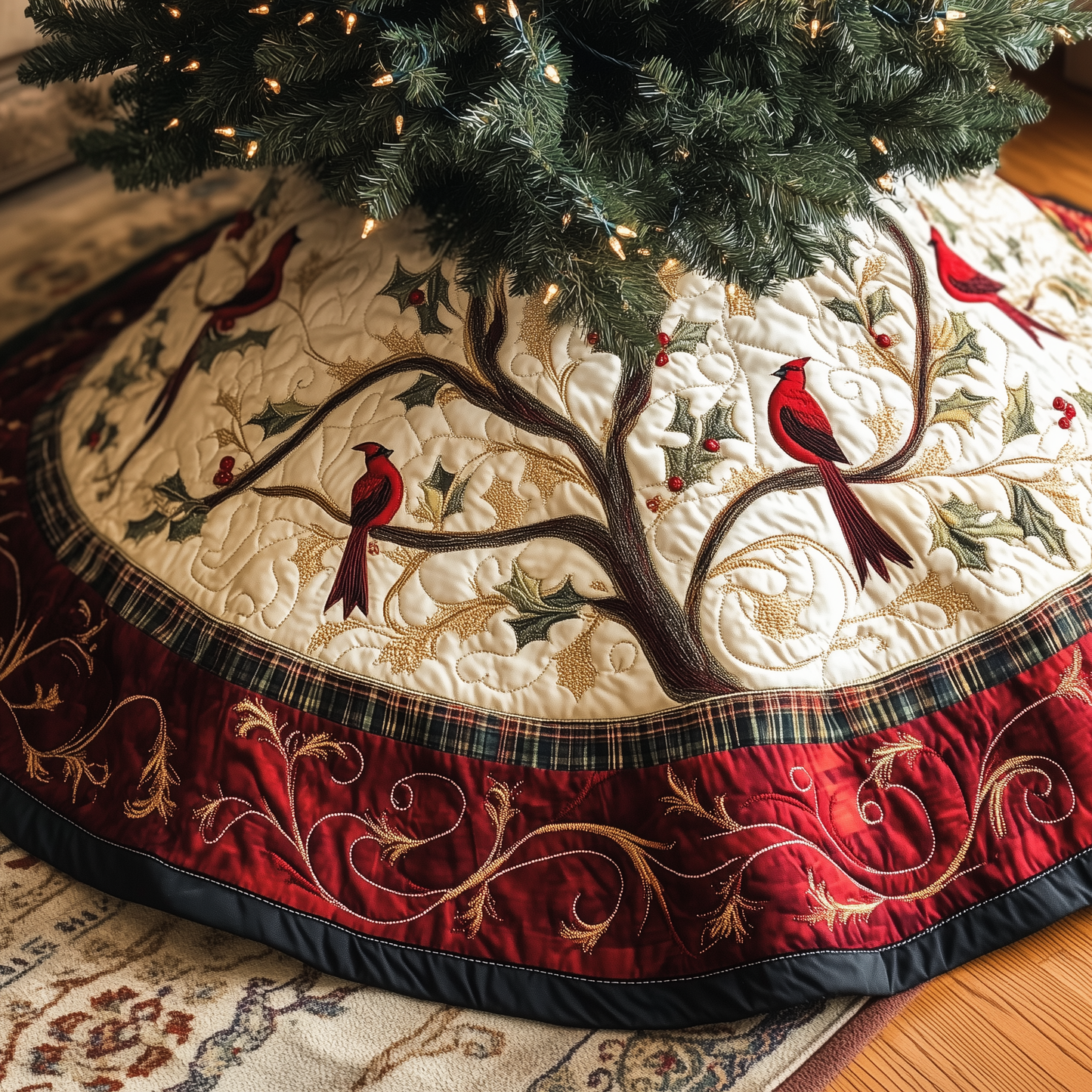 Red Cardinal Quilted Tree Skirt GFTOTP167