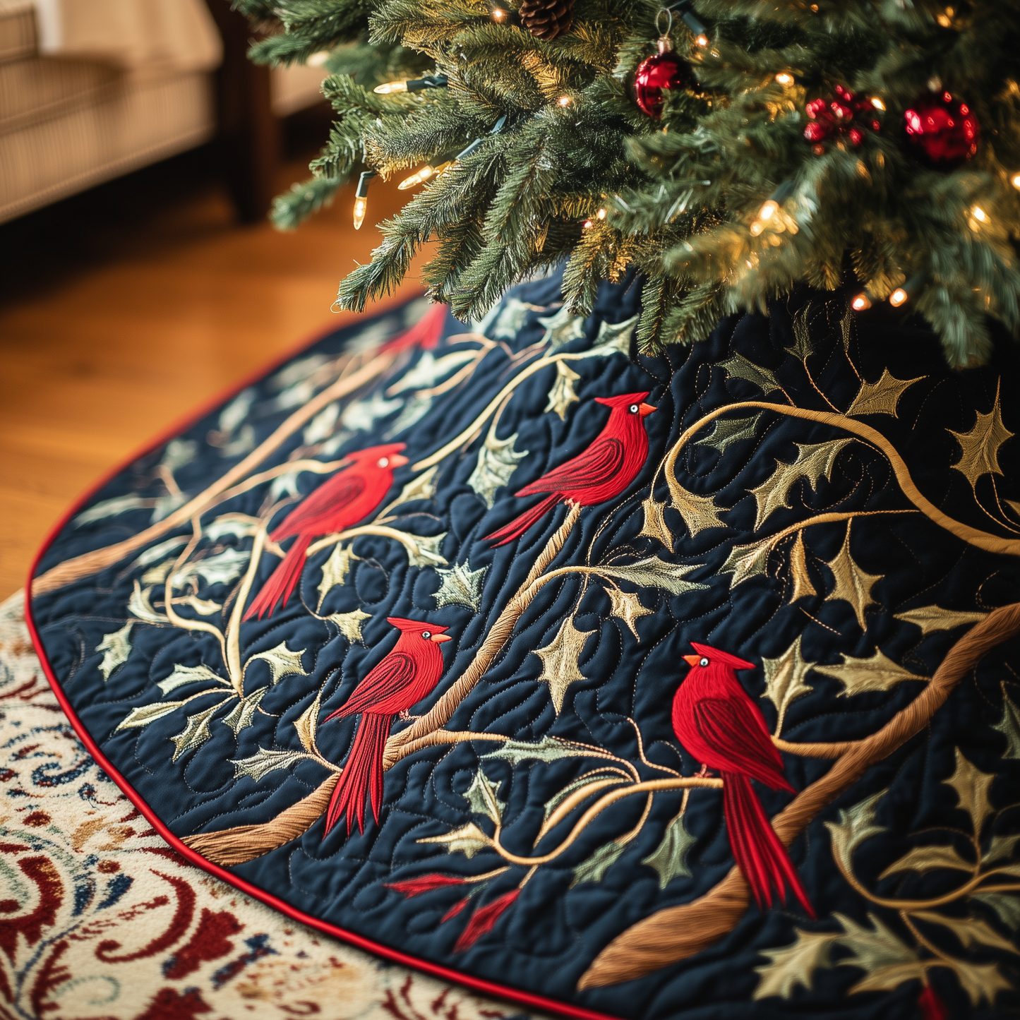 Red Cardinal Quilted Tree Skirt GFTOTP170