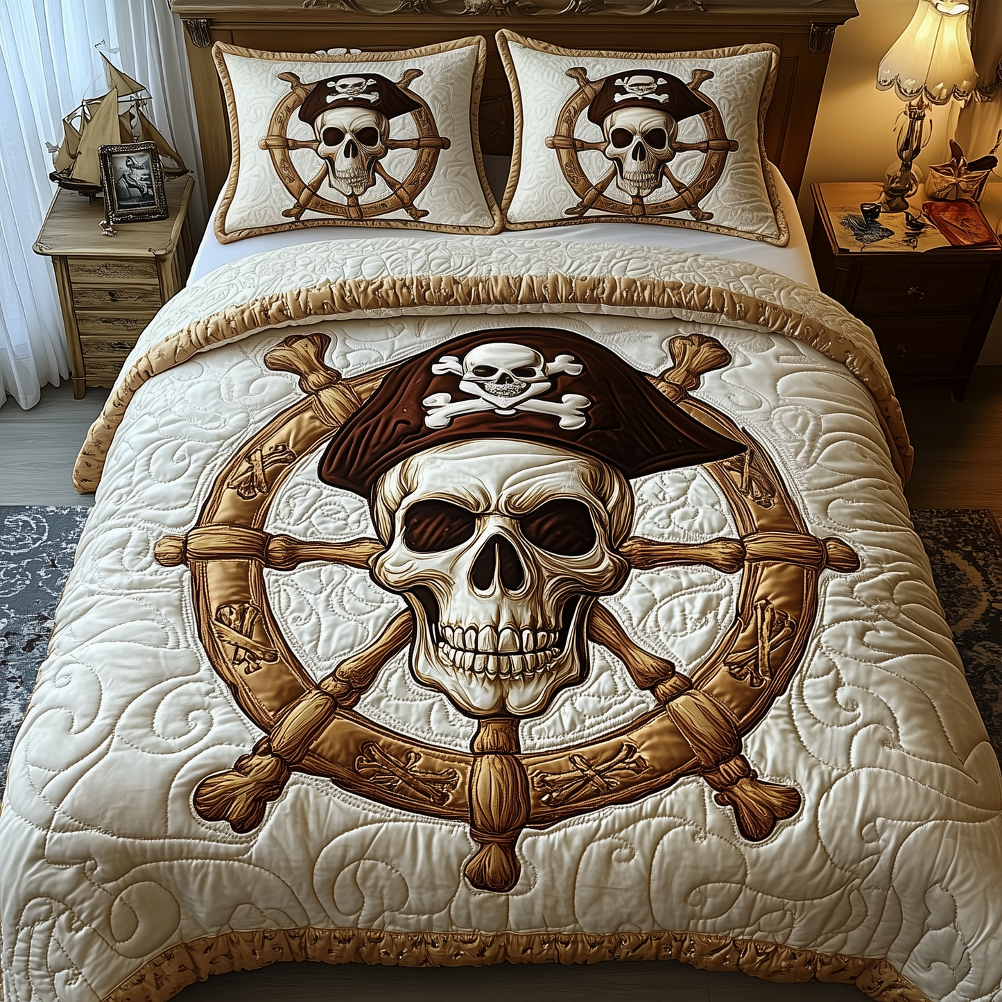 Pirate Skull 3-Piece Quilted Bedding Set GFTOTP1723