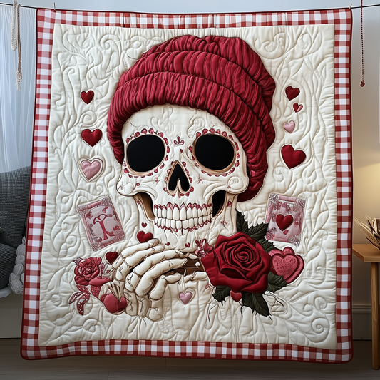 Crimson Valentine Skull Quilted Blanket GFTOTP1836