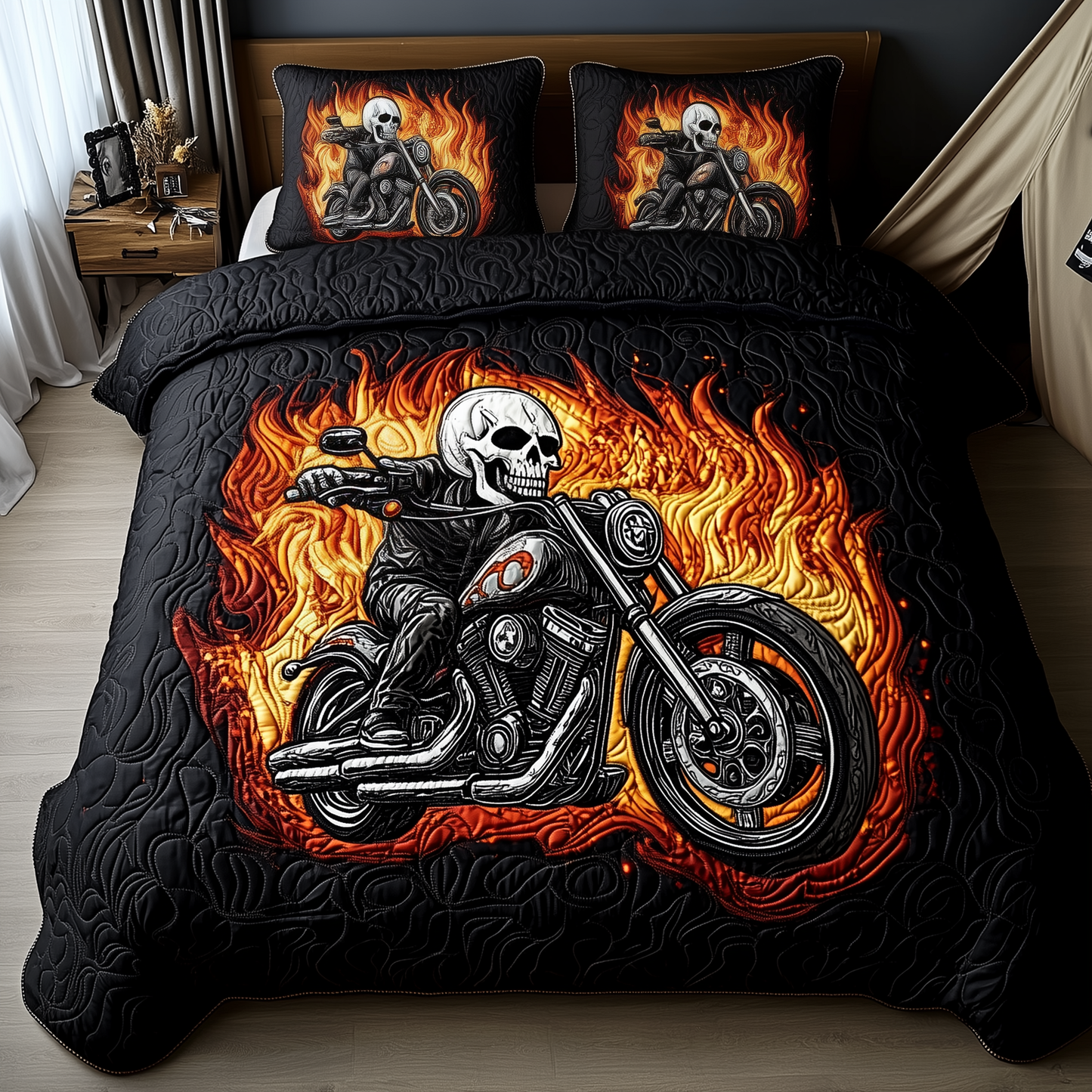 Skull Rider 3-Piece Quilted Bedding Set GFTOTP1845