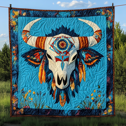 Native Bull Skull Quilted Blanket GFTOTP2338