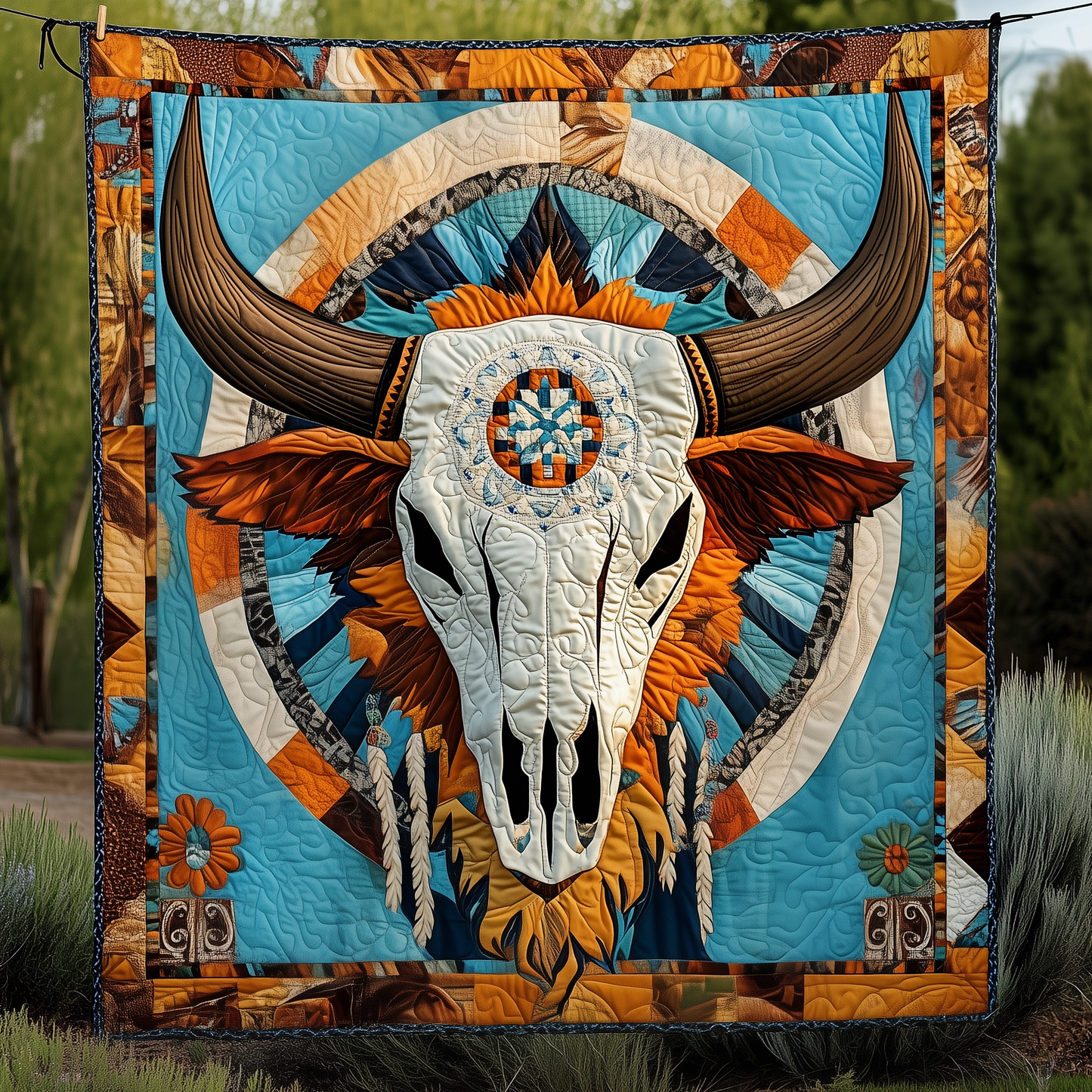 Native Bull Skull Quilted Blanket GFTOTP2347