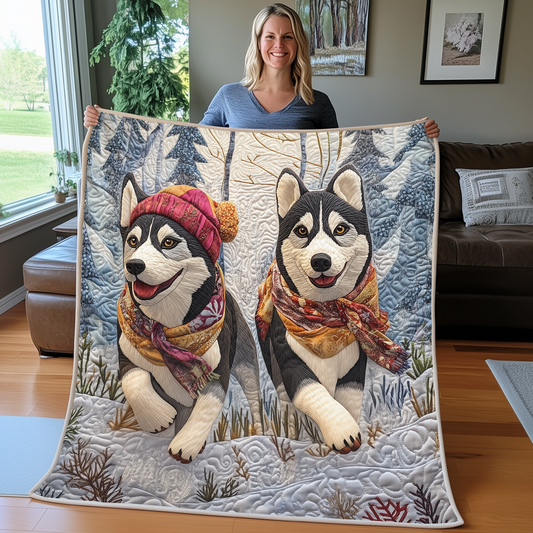 Husky In A Winter Day Quilted Blanket GFTOTP2504