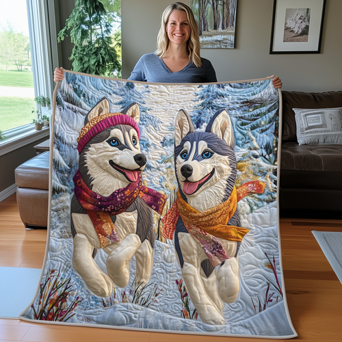 Husky In A Winter Day Quilted Blanket GFTOTP2505