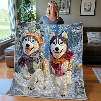 Husky In A Winter Day Quilted Blanket GFTOTP2506