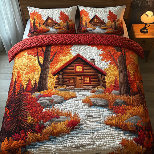 Autumn Soul Log Cabin 3-Piece Quilted Bedding Set GFTOTP2656