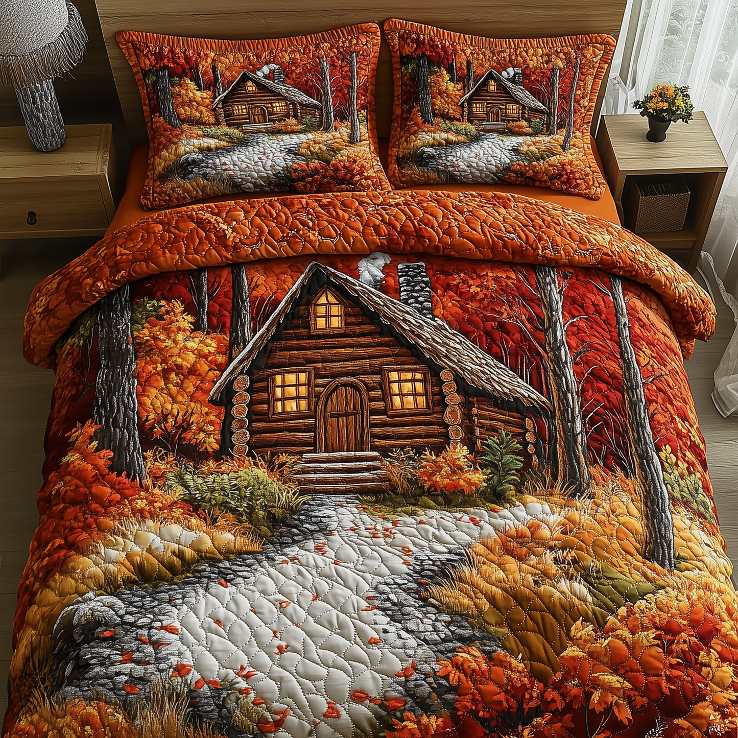 Autumn Soul Log Cabin 3-Piece Quilted Bedding Set GFTOTP2659