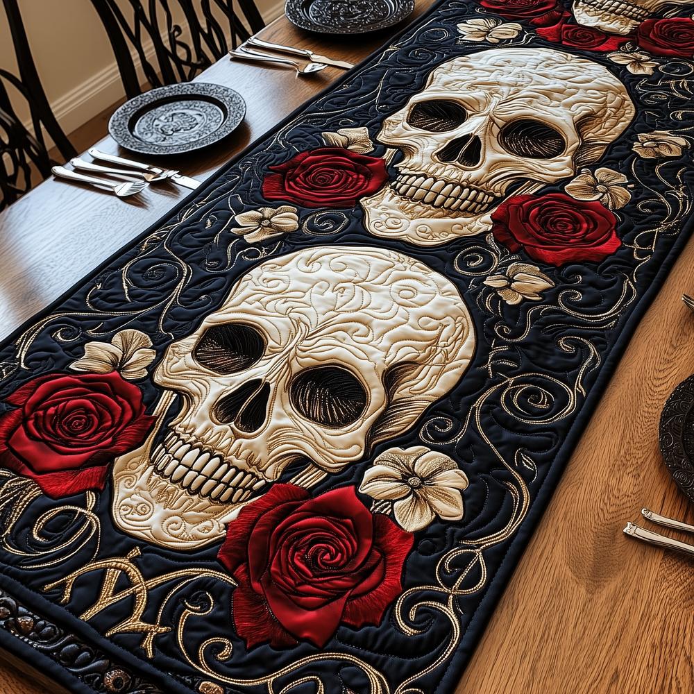 Crimson Rose Skull Quilted Table Runner GFTOTP2968