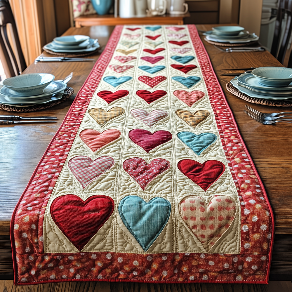 Vintage Heart Quilted Table Runner GFTOTP3136