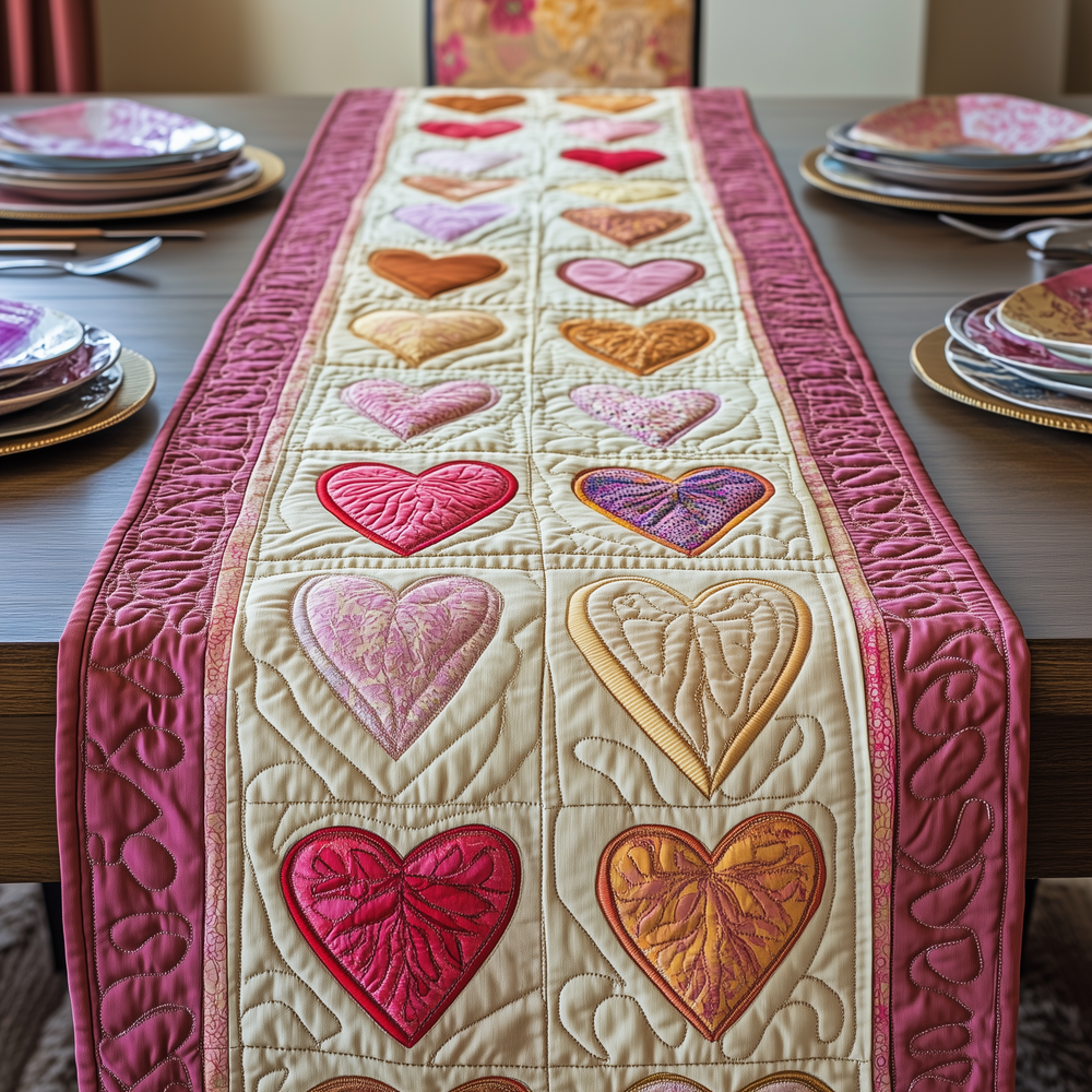 Vintage Heart Quilted Table Runner GFTOTP3140