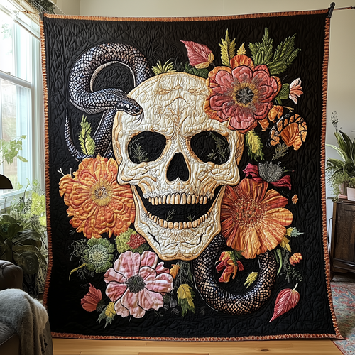 Skull Serpent Embrace Quilted Blanket GFTOTP3213