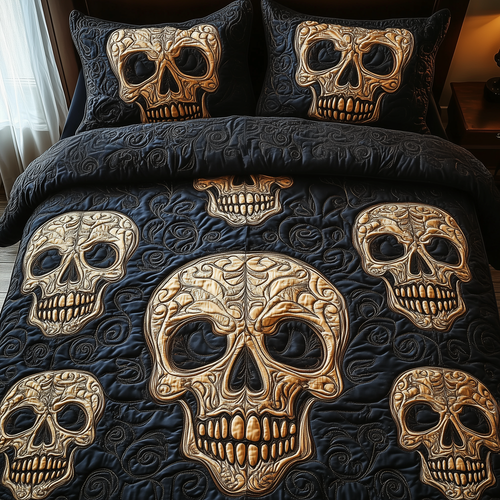 Dark Skull Bouquet 3-Piece Quilted Bedding Set GFTOTP3234