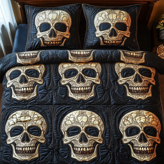 Dark Skull Bouquet 3-Piece Quilted Bedding Set GFTOTP3235