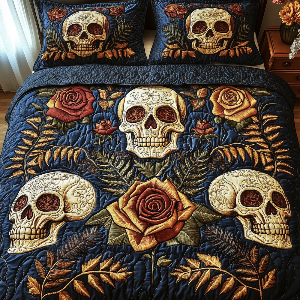 Dark Skull Bouquet 3-Piece Quilted Bedding Set GFTOTP3238