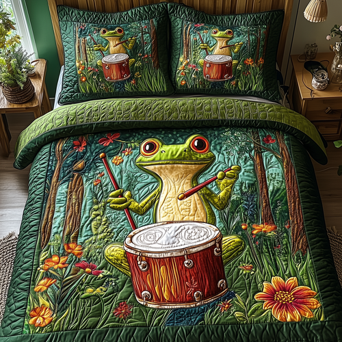 Melodic Frog 3-Piece Quilted Bedding Set GFTOTP3308