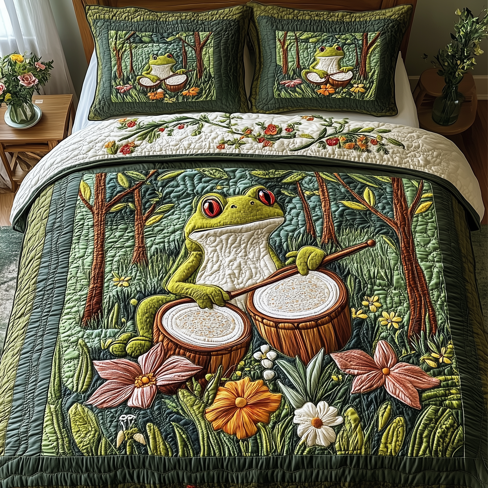 Melodic Frog 3-Piece Quilted Bedding Set GFTOTP3309