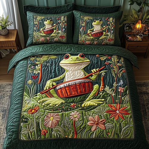 Melodic Frog 3-Piece Quilted Bedding Set GFTOTP3310