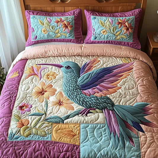 Hummingbird Bouquet 3-Piece Quilted Bedding Set GFTOTP3480