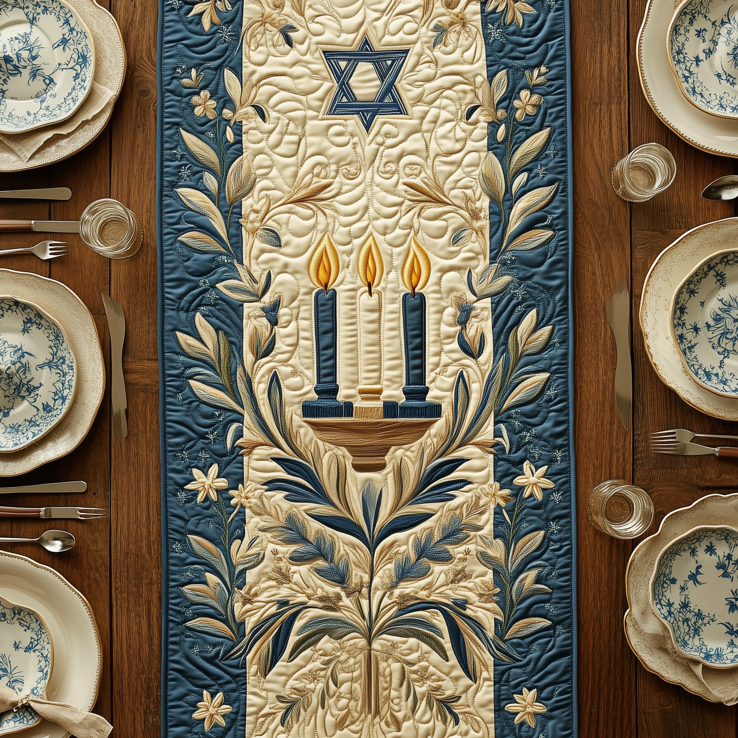 Jewish Hanukkah Quilted Table Runner GFTOTP367