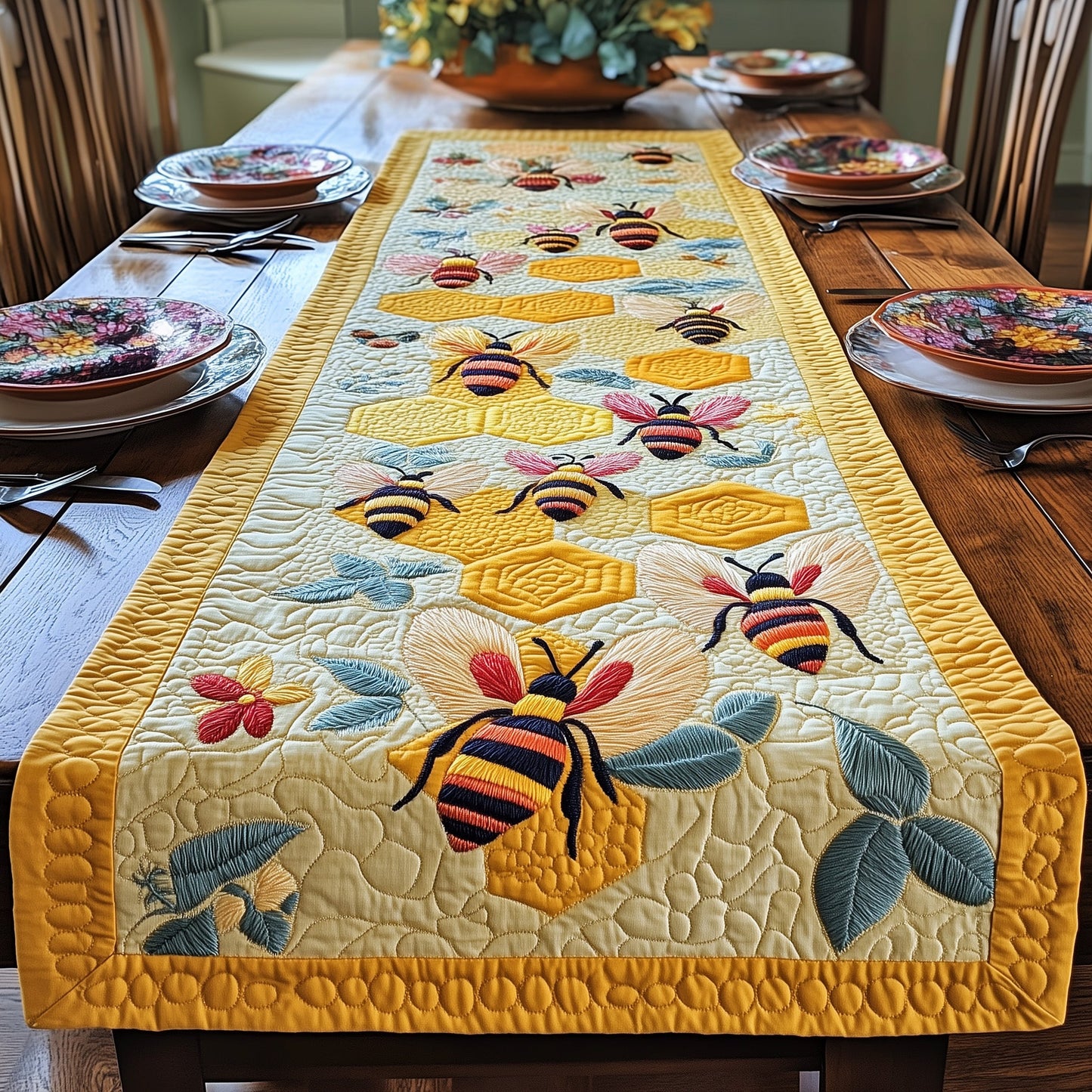 Honeybee Harmony Quilted Table Runner GFTOTP3782