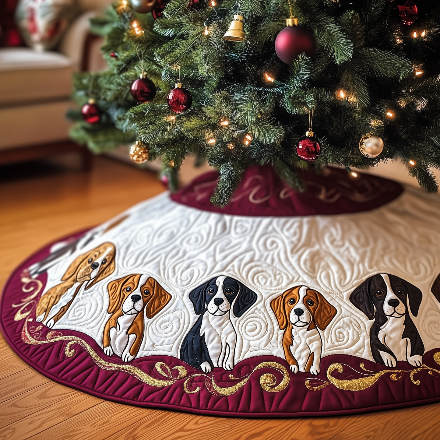 Christmas Beagle Quilted Tree Skirt GFTOTP392