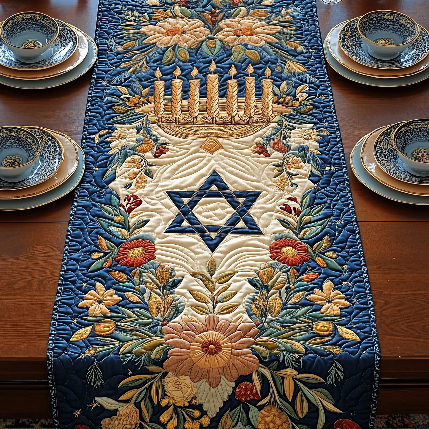 Jewish Hanukkah Quilted Table Runner GFTOTP414