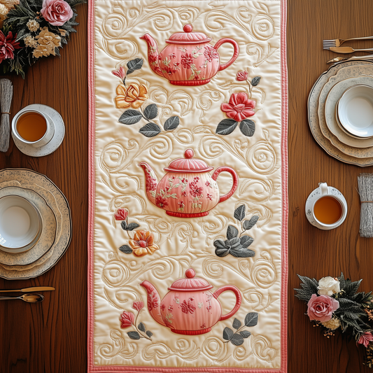 Festive Teapot Quilted Table Runner GFTOTP423