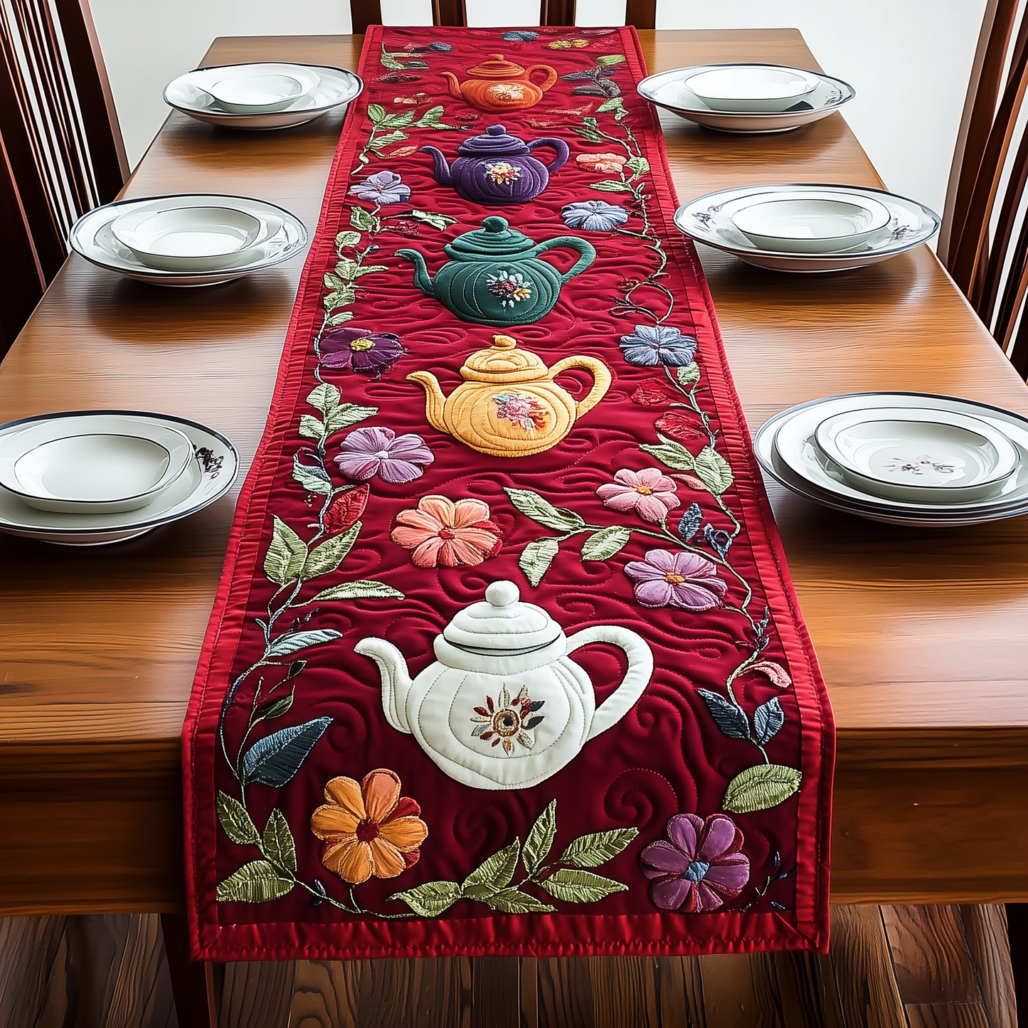 Festive Teapot Quilted Table Runner GFTOTP433