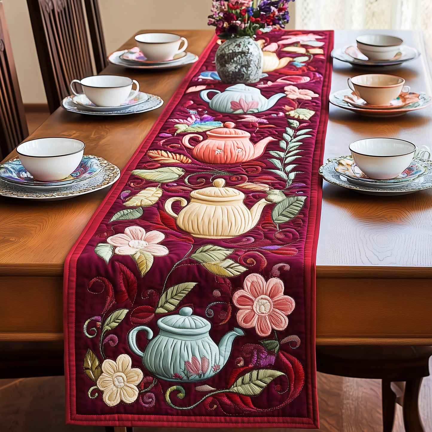 Festive Teapot Quilted Table Runner GFTOTP434