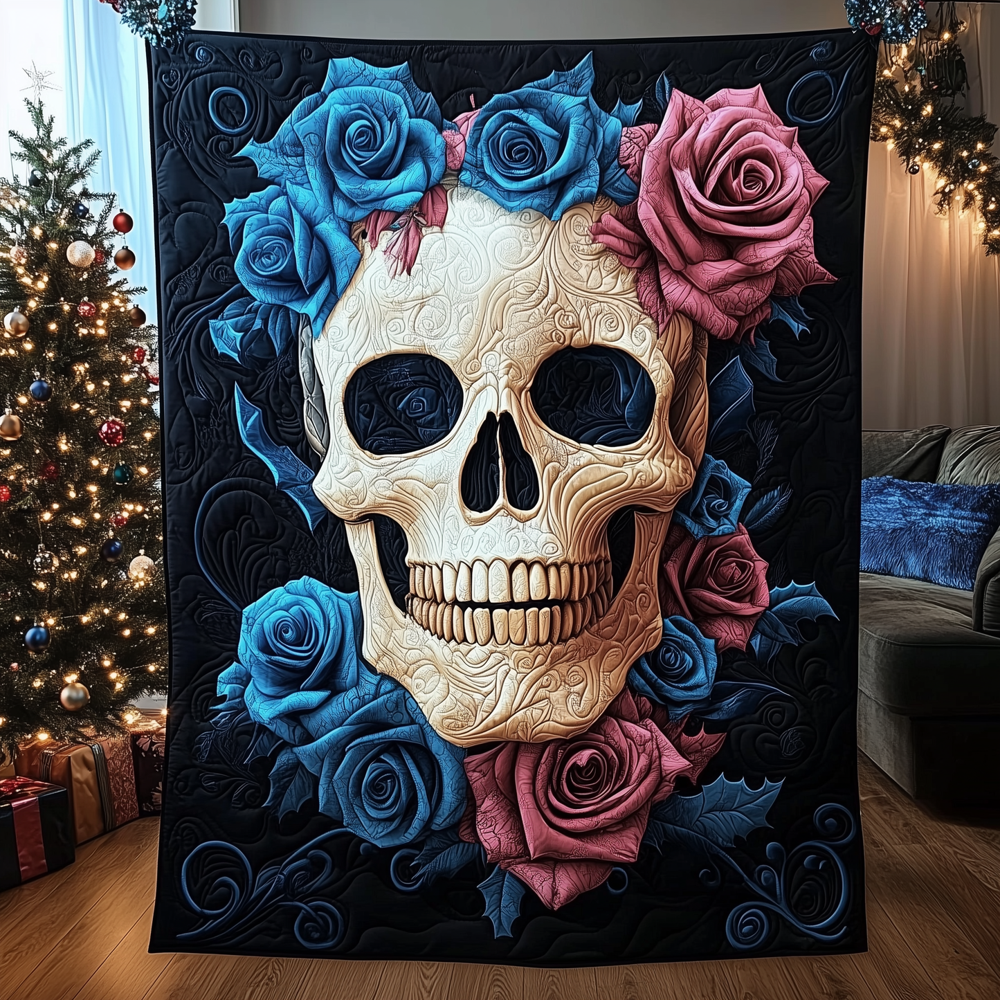 Floral Skull Quilted Blanket GFTOTP487