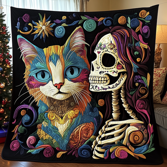 Skull Cat Mom Quilted Blanket GFTOTP492