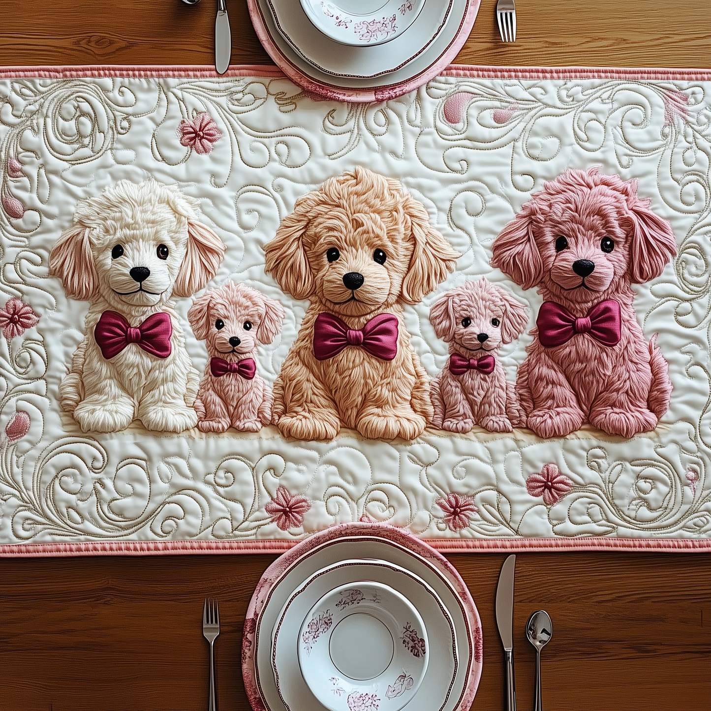 Pinky Adorable Poodle Quilted Table Runner GFTOTP527