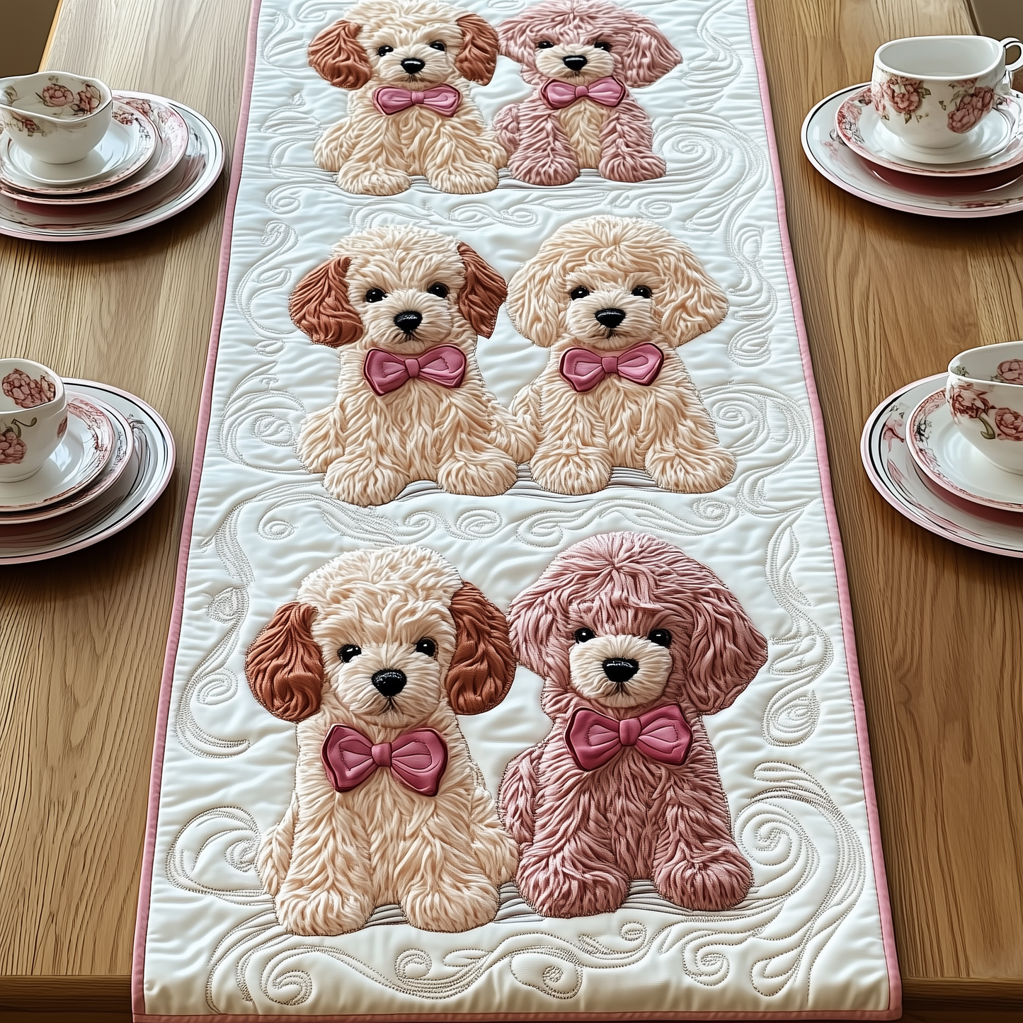 Pinky Adorable Poodle Quilted Table Runner GFTOTP528