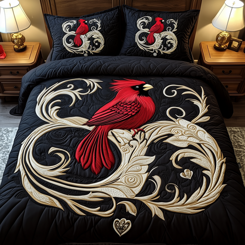 Red Cardinal 3-Piece Quilted Bedding Set GFTOTP646