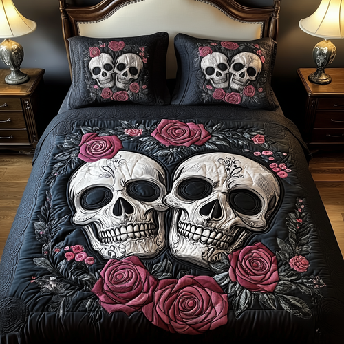 Skull Couple 3-Piece Quilted Bedding Set GFTOTP816