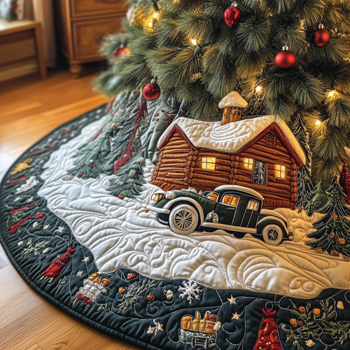 Vintage Snowy Cabin Quilted Tree Skirt GFTOTP964